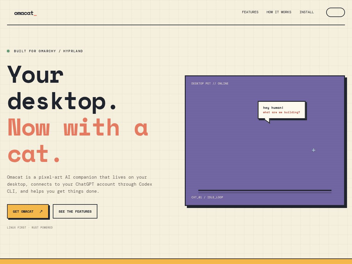 Landing-page snapshot of omacat.app