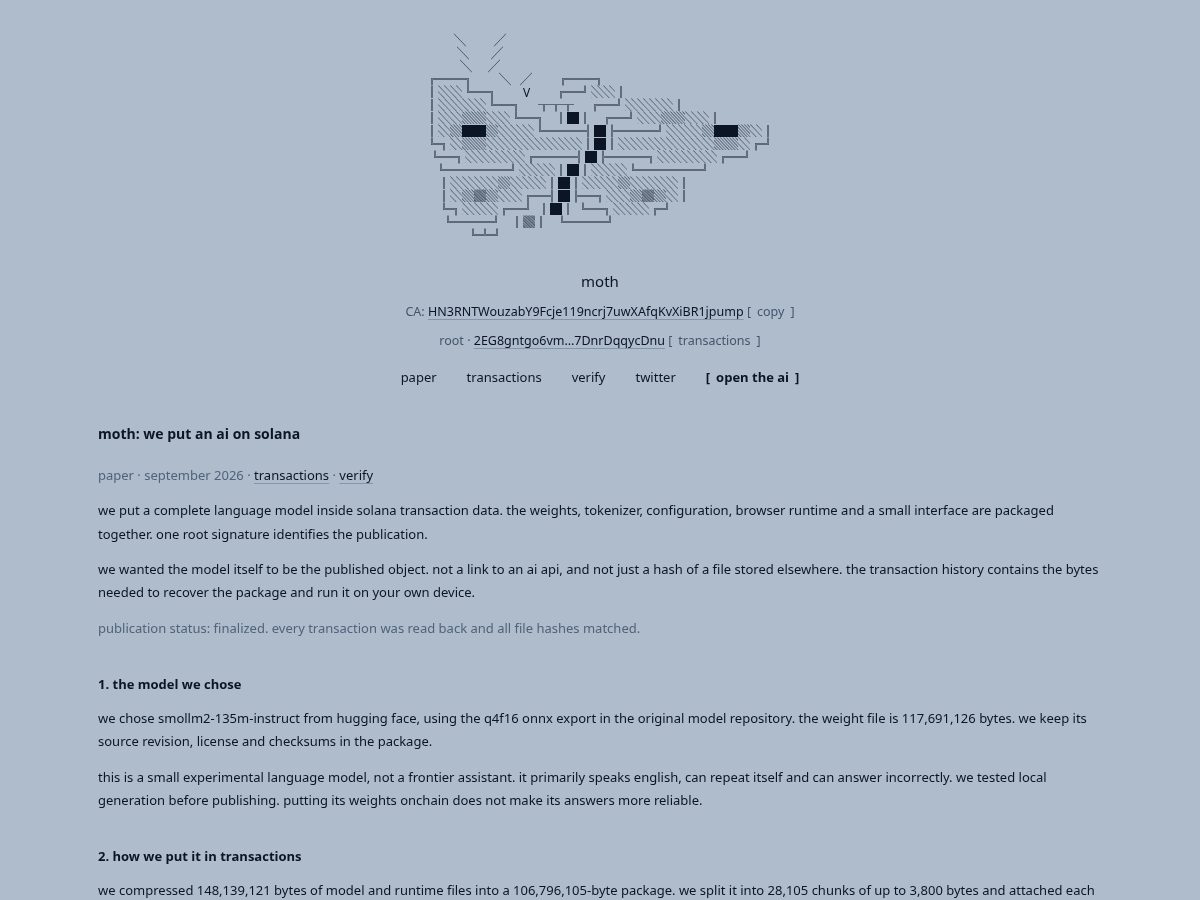 Landing-page snapshot of onchainmoth.com
