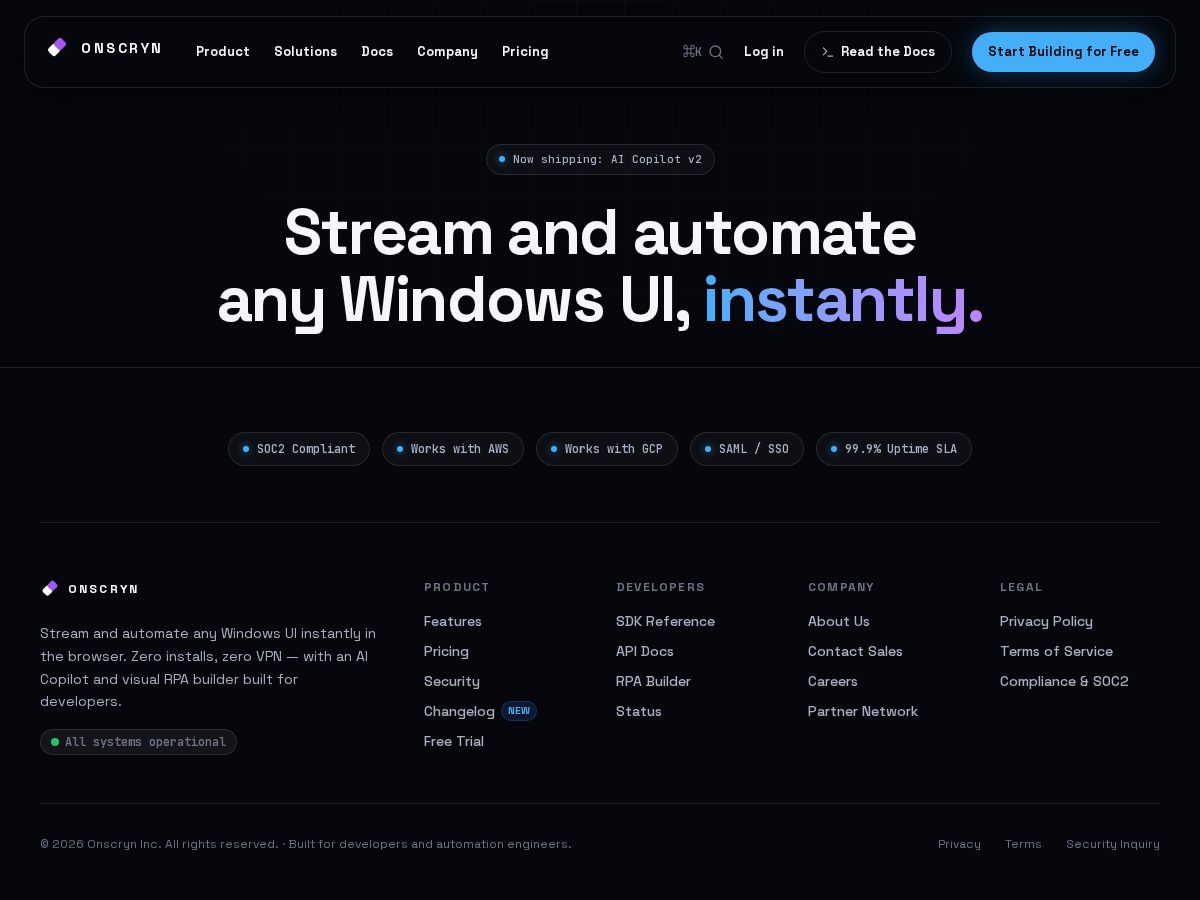 Landing-page snapshot of onscryn.com
