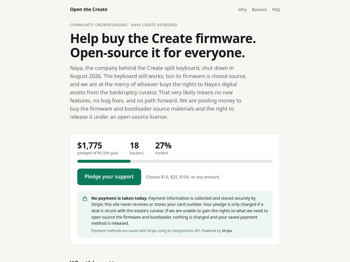 Landing-page snapshot of openthecreate.com