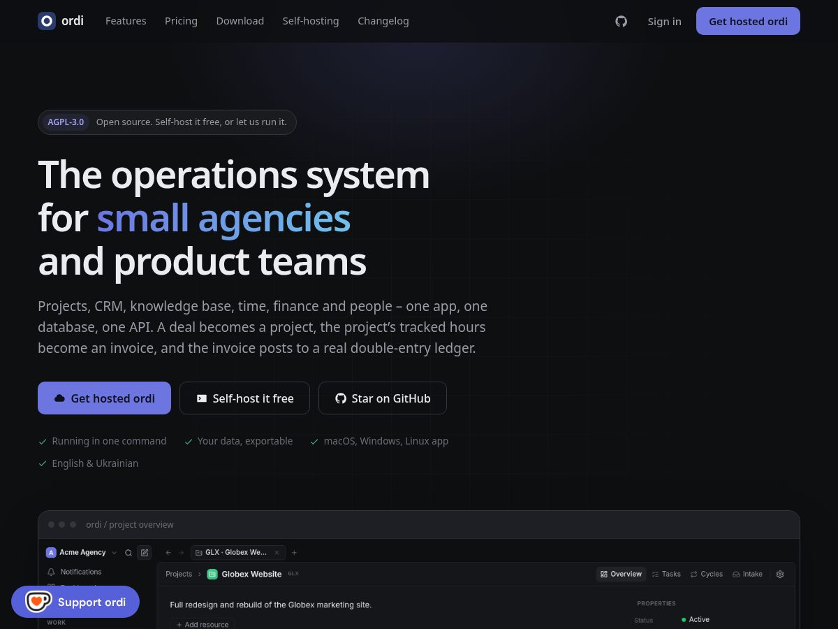 Landing-page snapshot of ordi.one