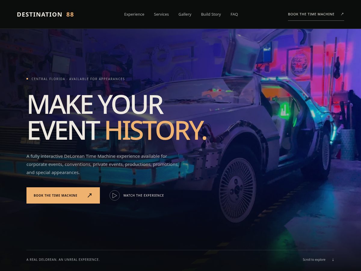 Landing-page snapshot of orlandotimemachinerental.com
