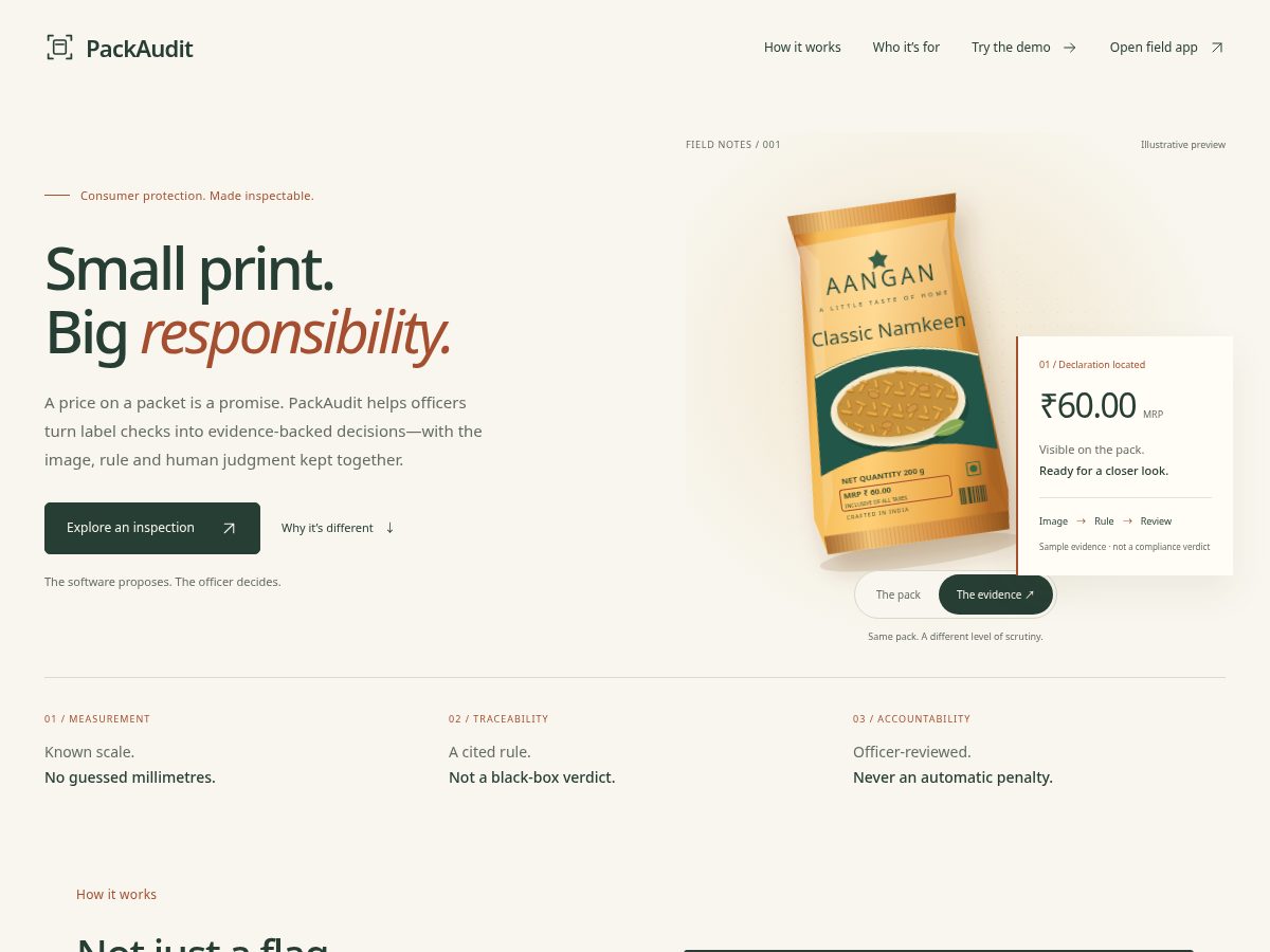 Landing-page snapshot of packaudit.tech