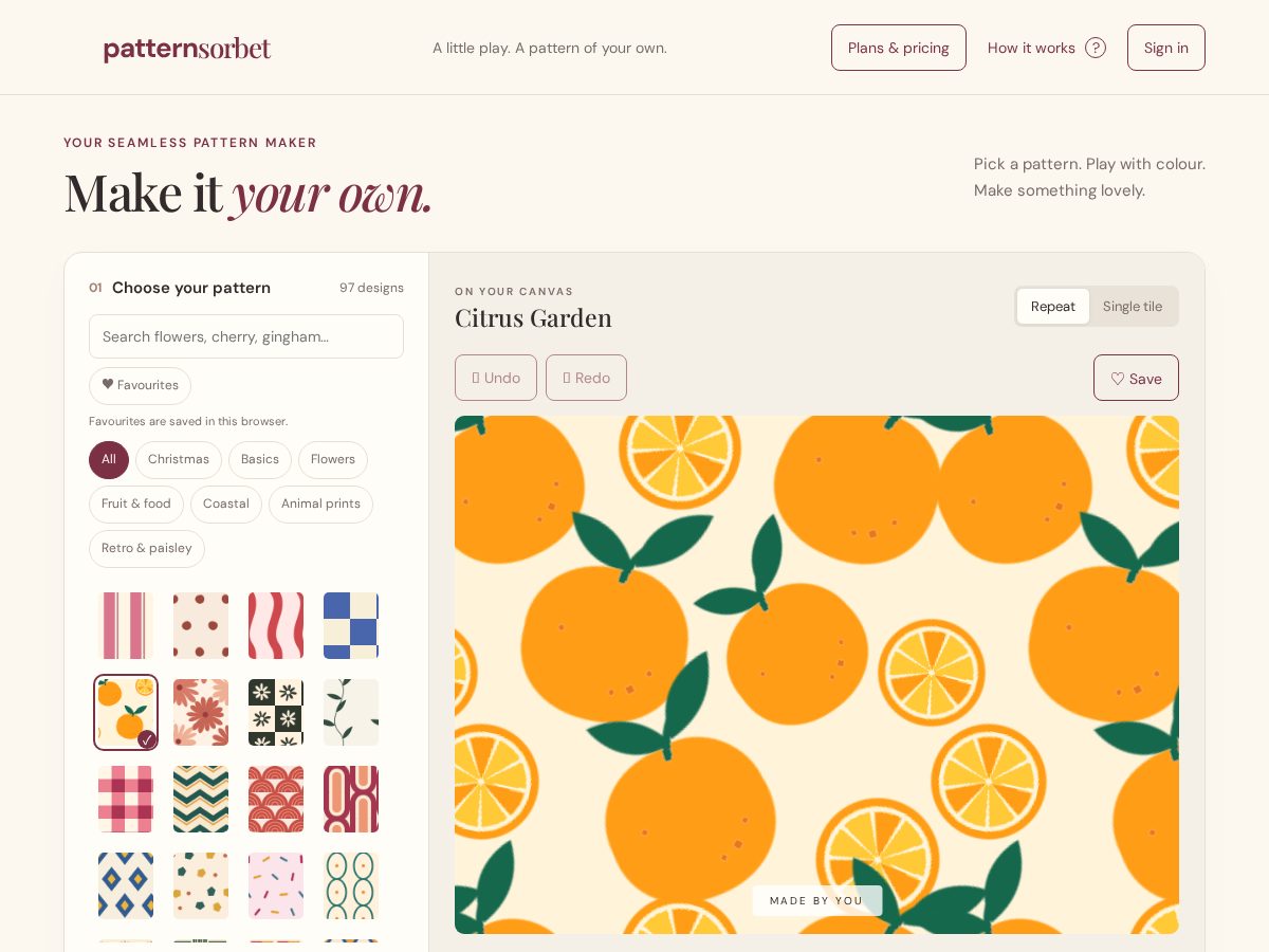 Landing-page snapshot of patternsorbet.com