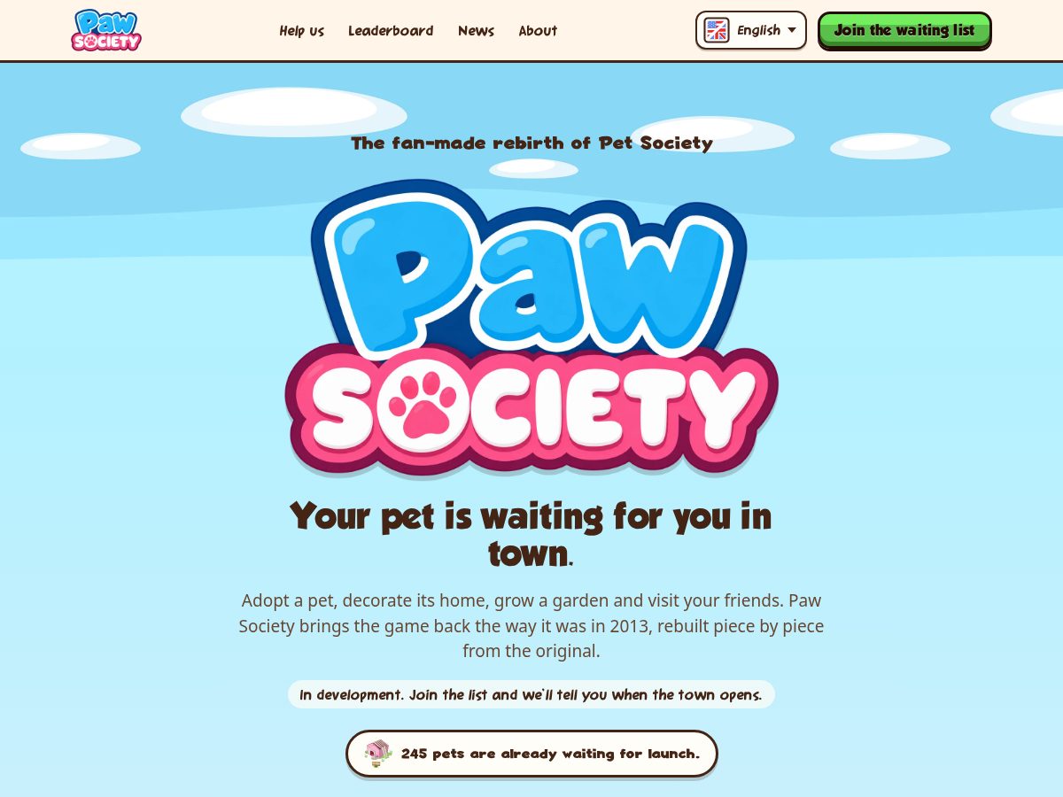 Landing-page snapshot of pawsociety.app