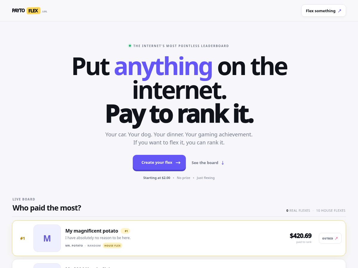 Landing-page snapshot of paytoflex.lol