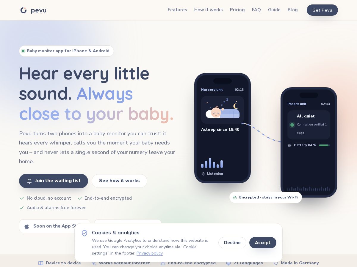 Landing-page snapshot of pevu.app