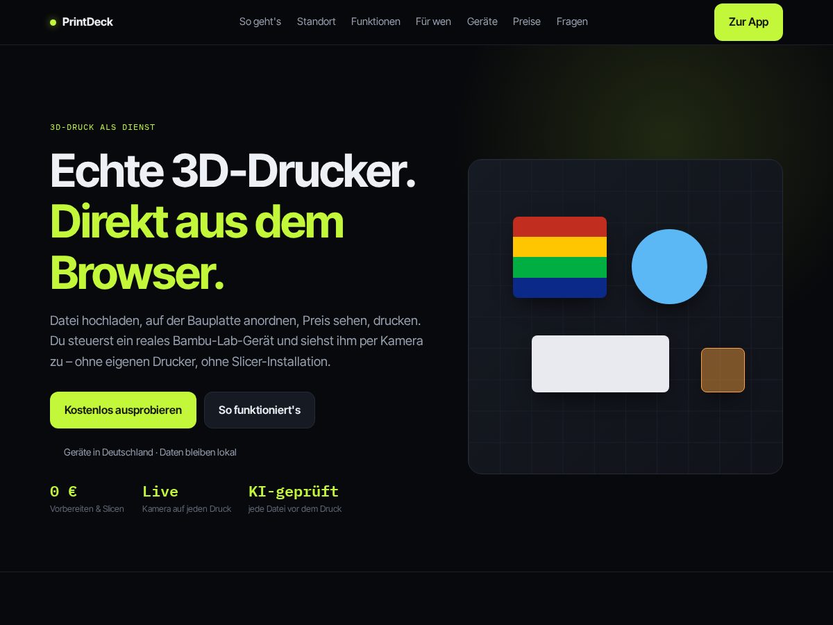 Landing-page snapshot of printdeck.store