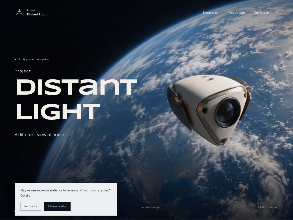 Landing-page snapshot of projectdistantlight.com