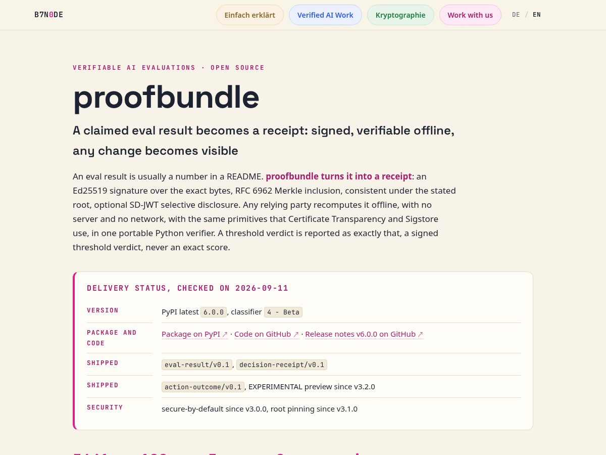 Landing-page snapshot of proofbundle.dev