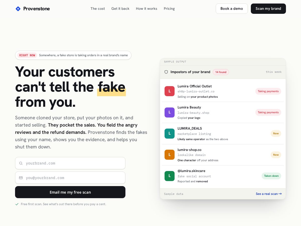 Landing-page snapshot of provenstone.com