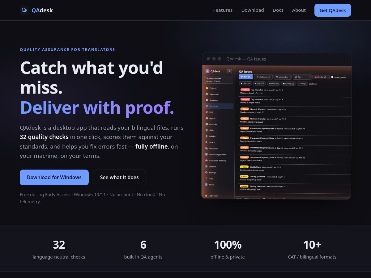 Landing-page snapshot of qadesk.net