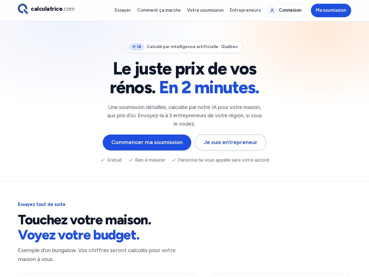 Landing-page snapshot of qcalculatrice.com