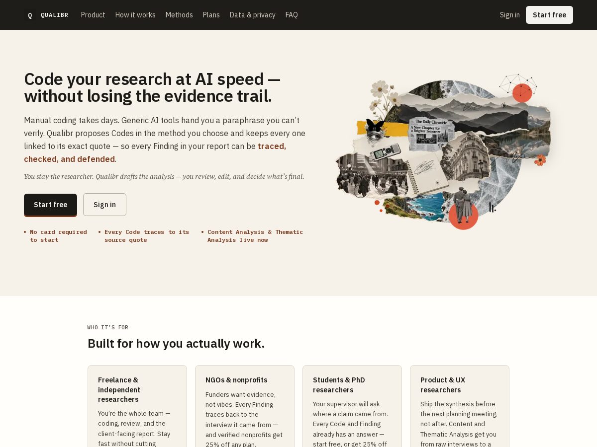 Landing-page snapshot of qualibr.app
