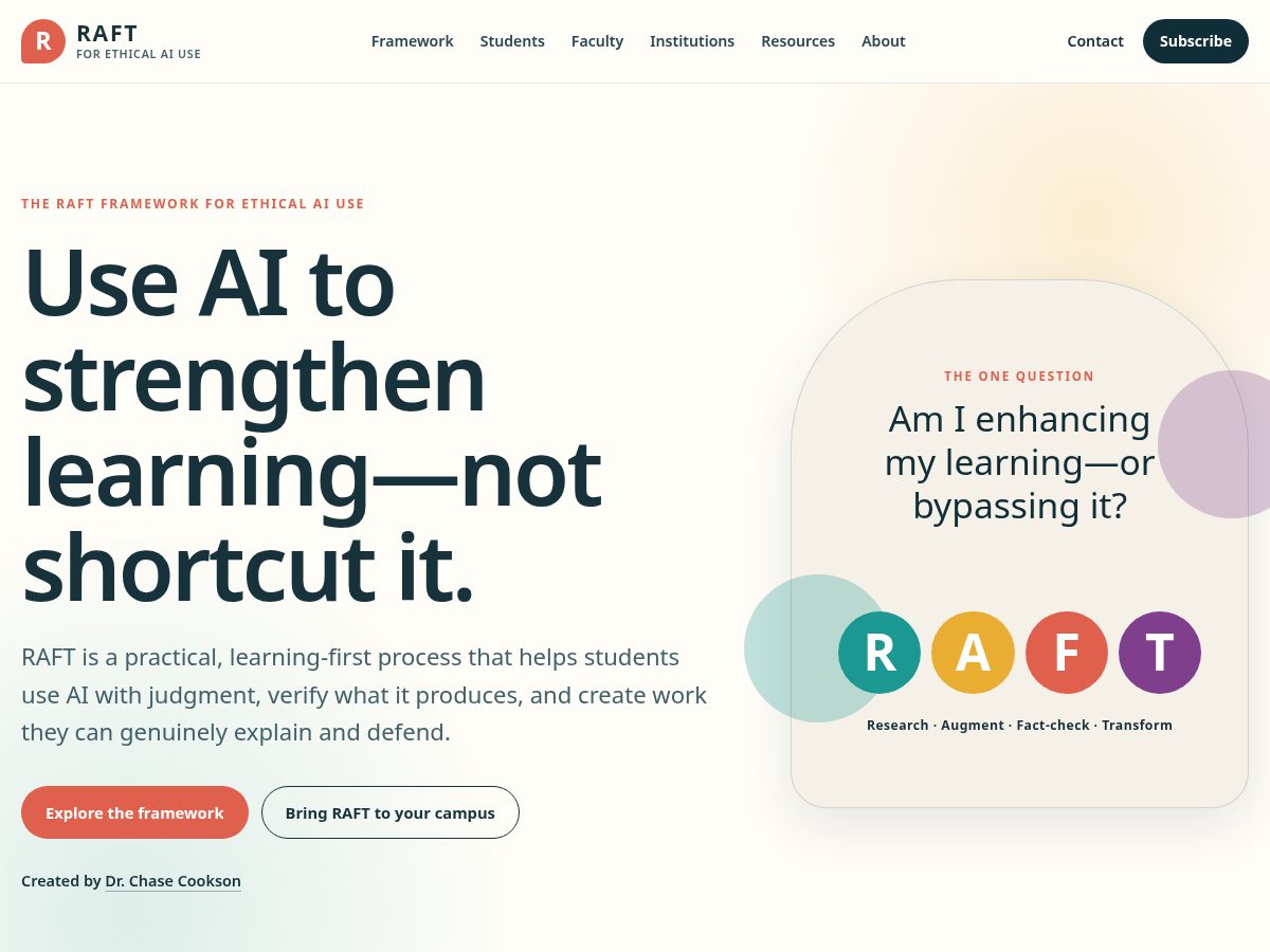 Landing-page snapshot of raftframework.org