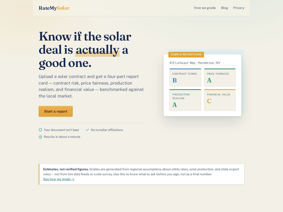 Landing-page snapshot of ratemysolar.net