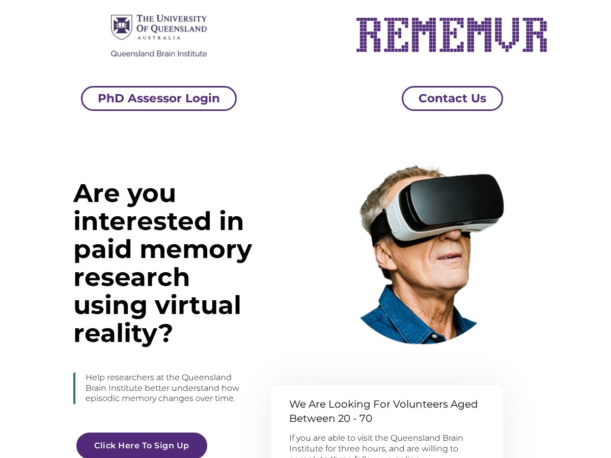 Landing-page snapshot of rememvr.online