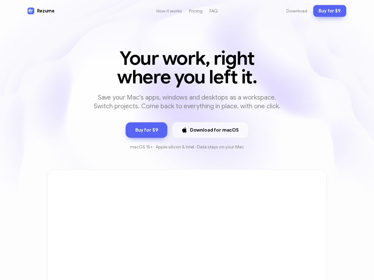 Landing-page snapshot of rezumeapp.com
