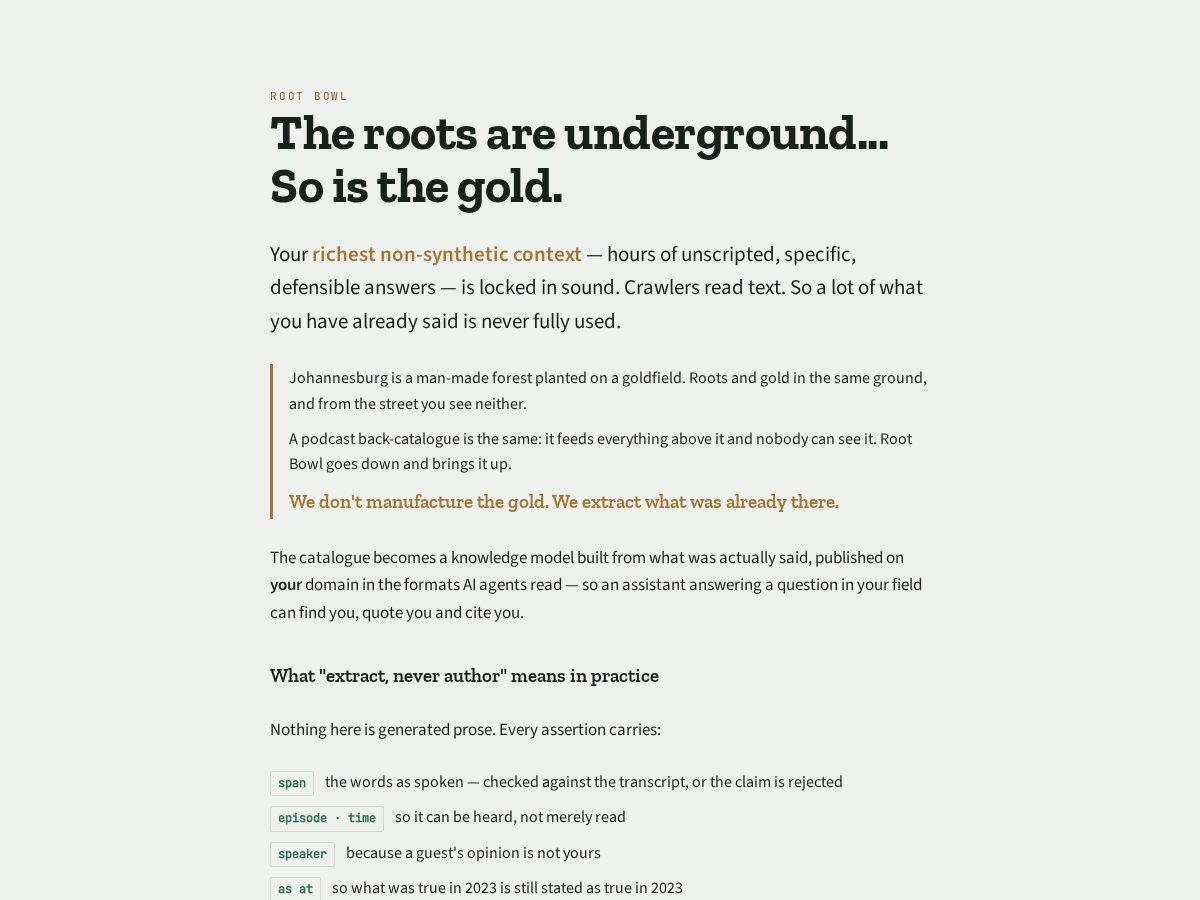 Landing-page snapshot of rootbowl.fyi