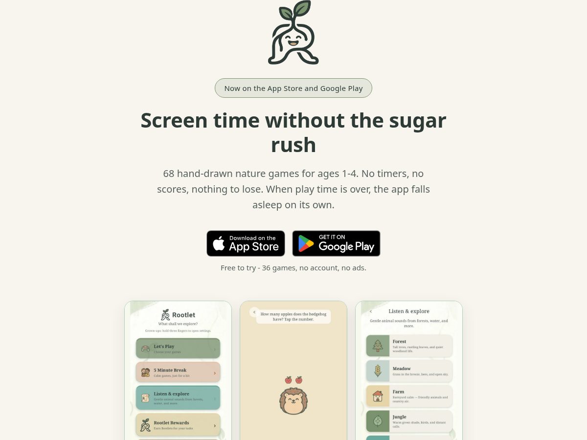 Landing-page snapshot of rootletmobile.com