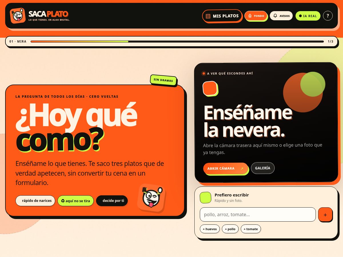 Landing-page snapshot of sacaplato.com