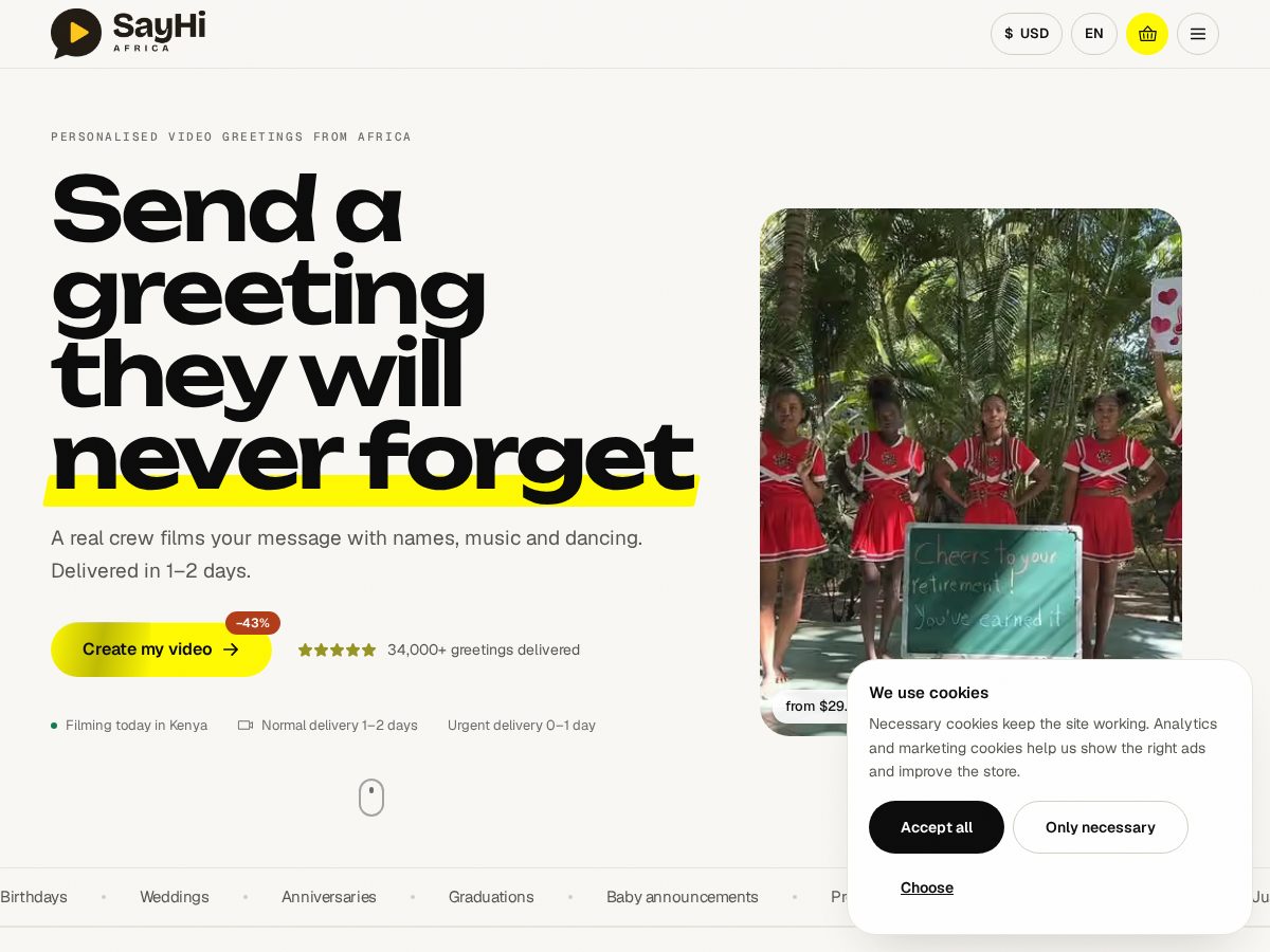 Landing-page snapshot of sayhiafrica.com