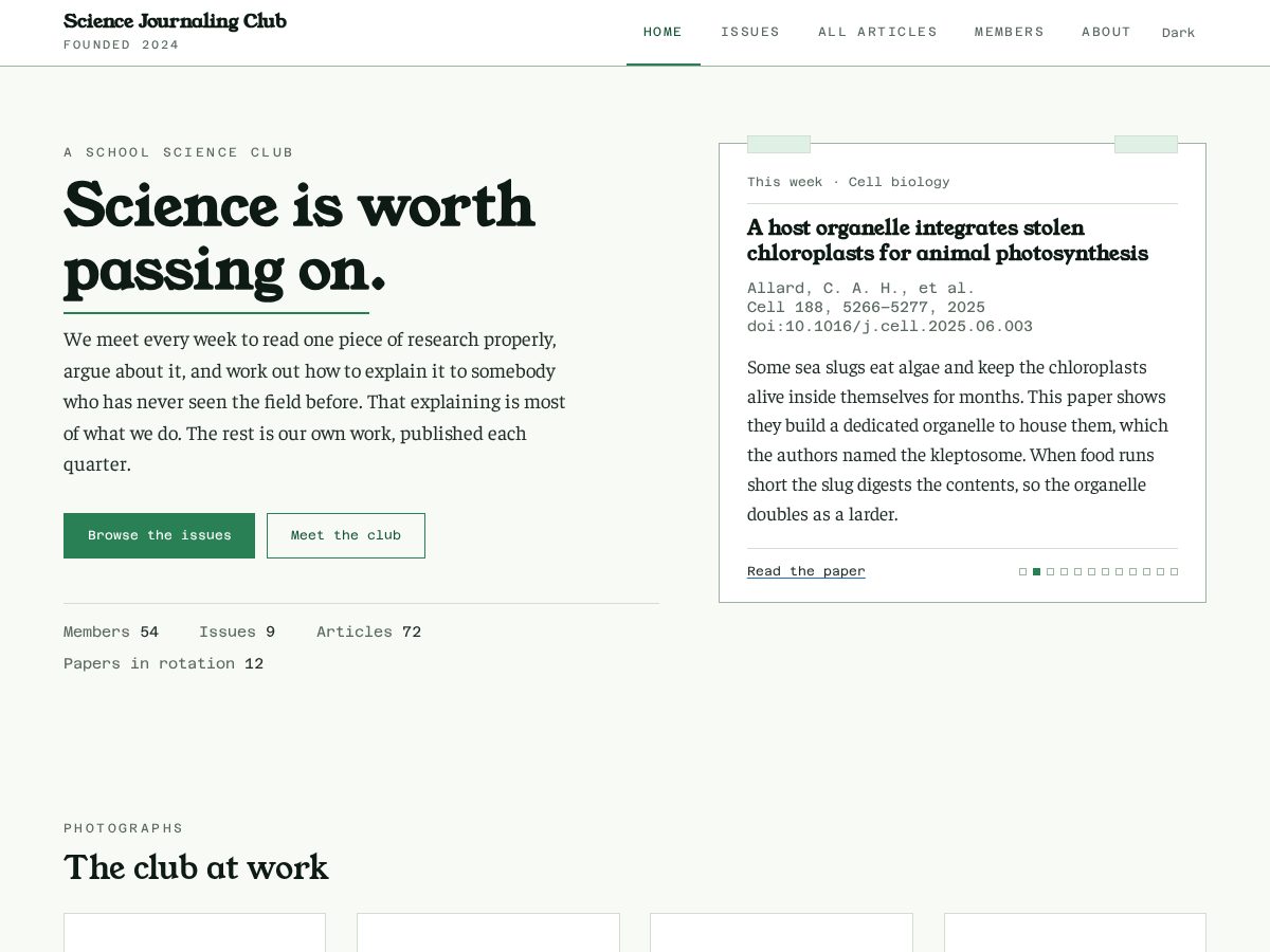 Landing-page snapshot of sciencejournaling.club