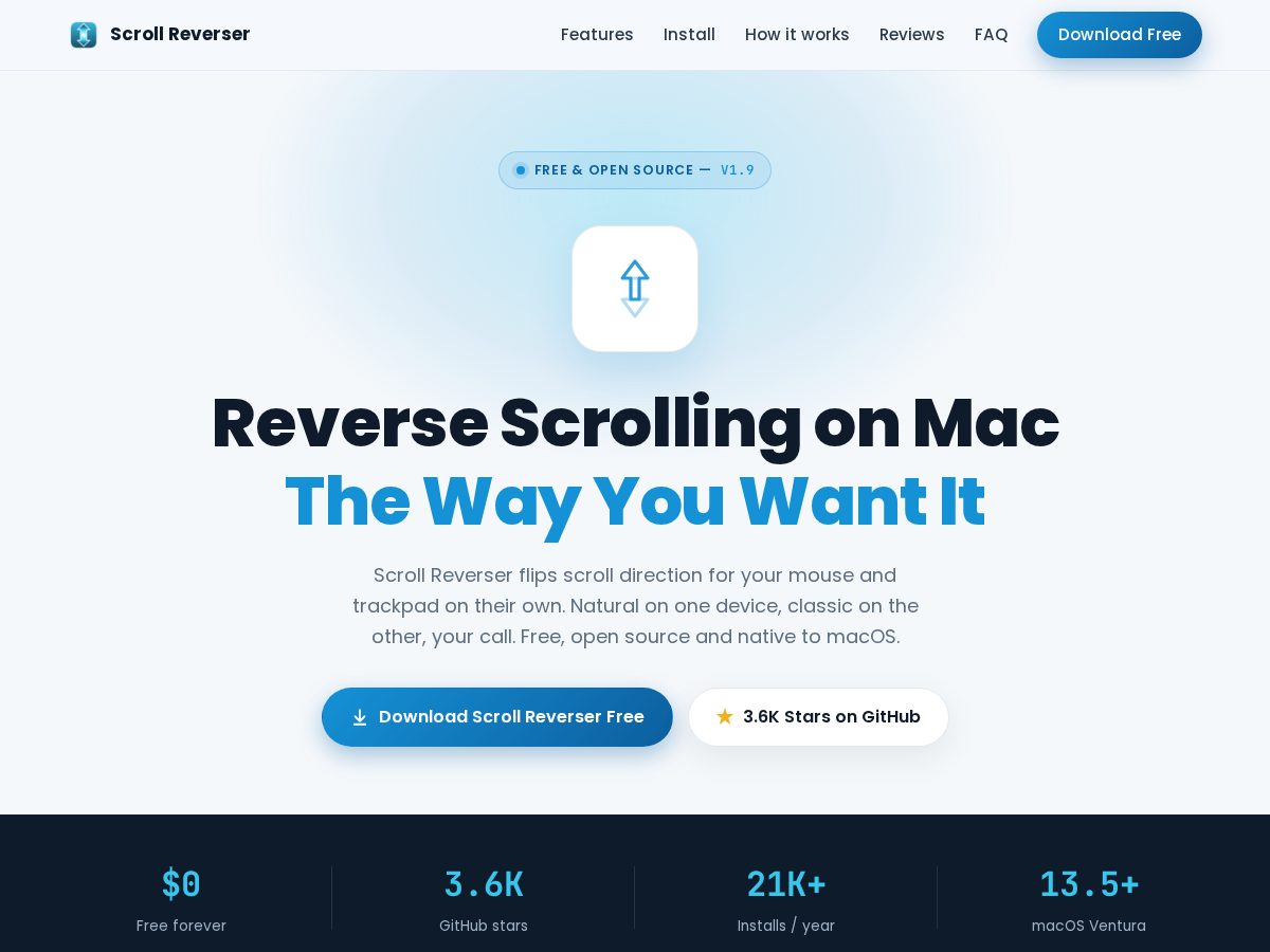 Landing-page snapshot of scrollreverser.com