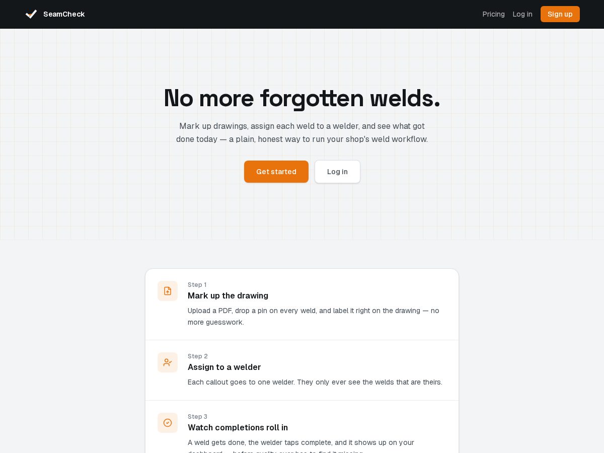 Landing-page snapshot of seamcheck.com