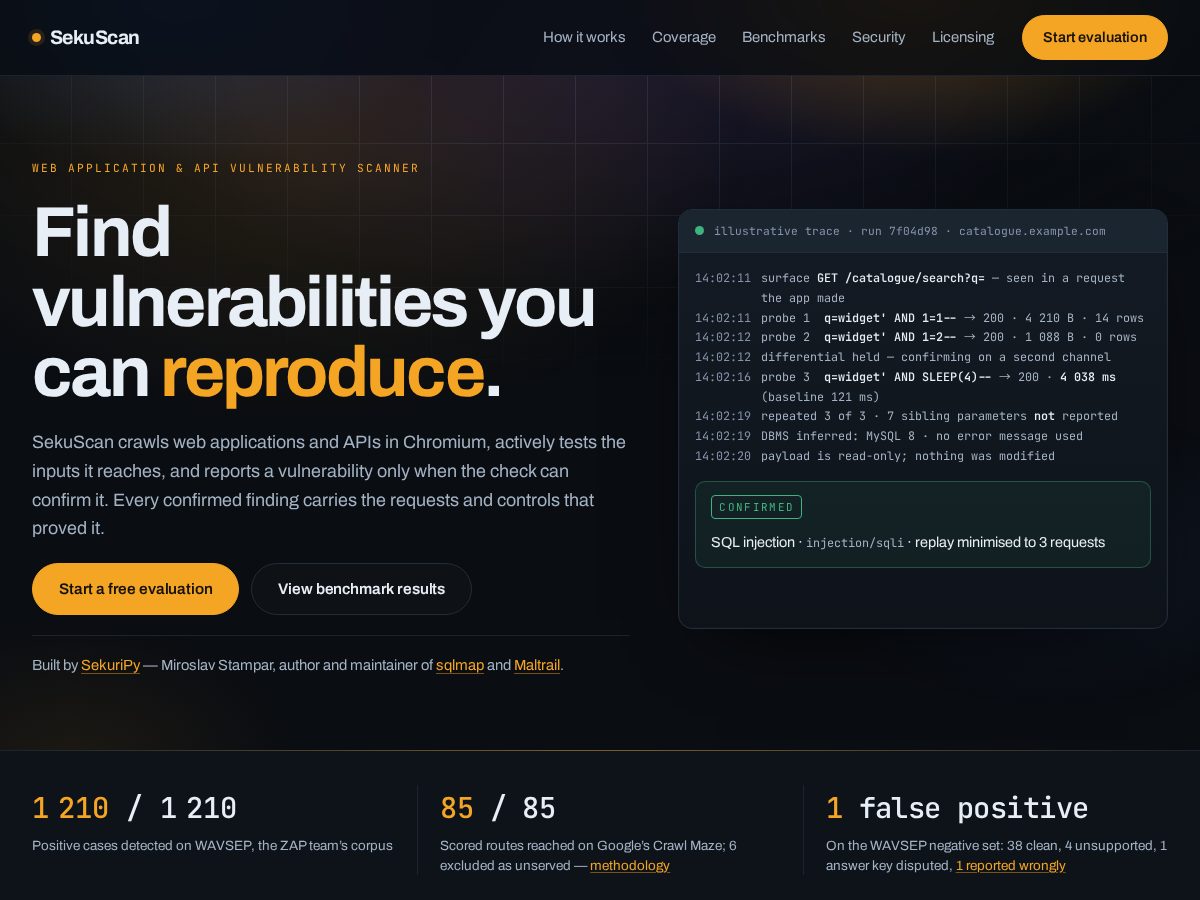 Landing-page snapshot of sekuscan.com