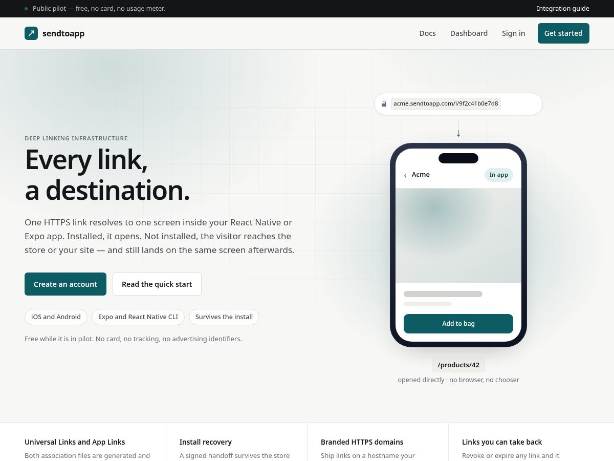 Landing-page snapshot of sendtoapp.com