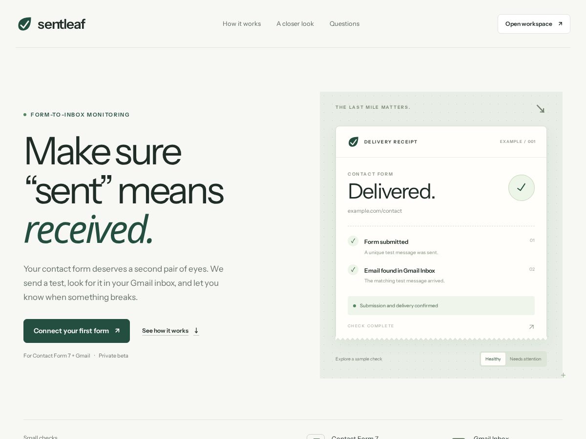 Landing-page snapshot of sentleaf.app