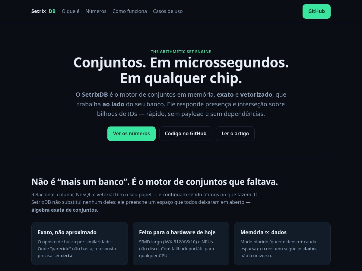 Landing-page snapshot of setrixdb.com