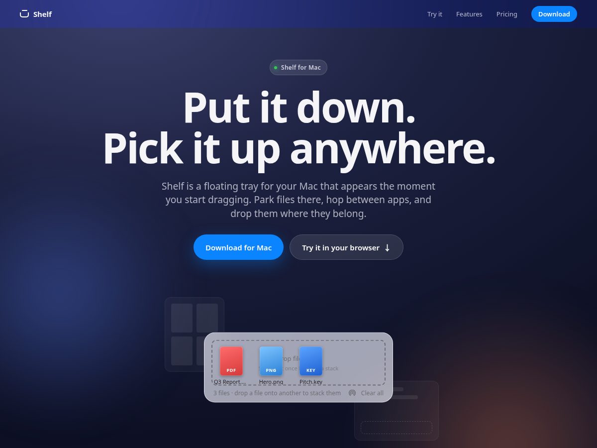 Landing-page snapshot of shelfmac.app