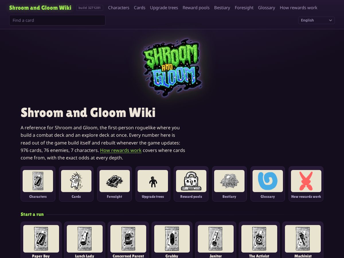 Landing-page snapshot of shroomandgloom.dev
