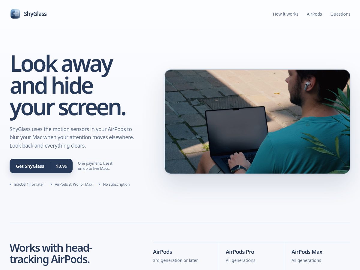 Landing-page snapshot of shyglass.app