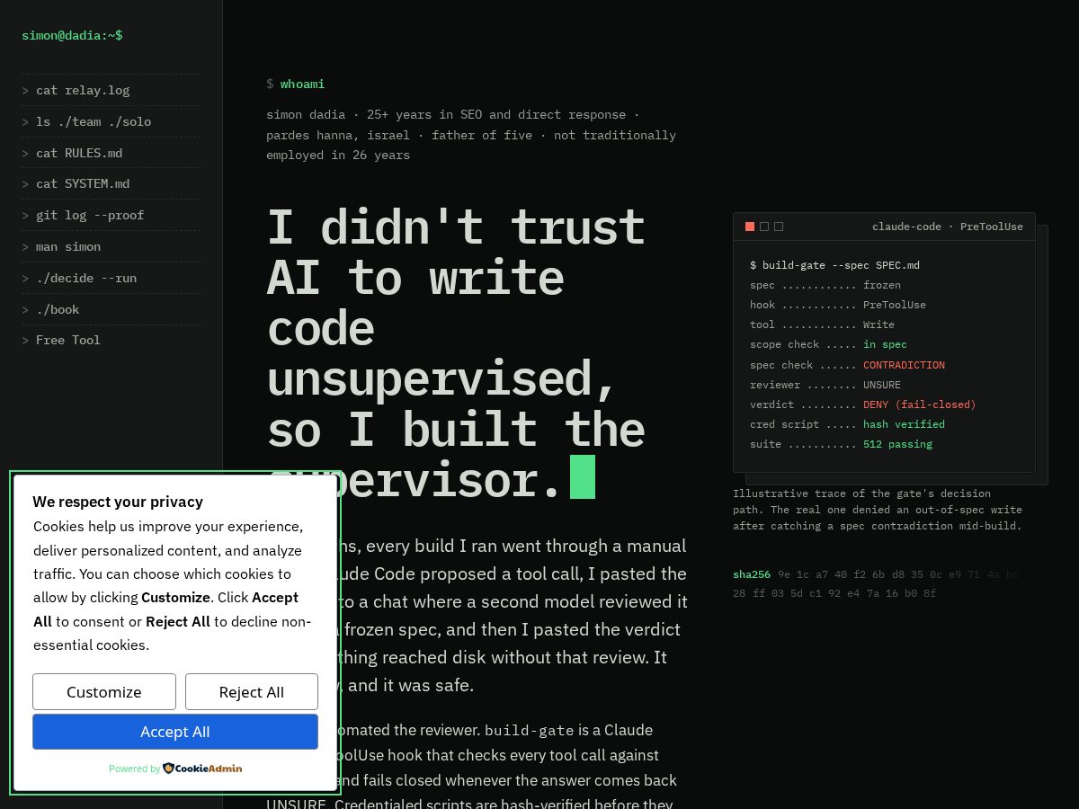 Landing-page snapshot of simondadia.com