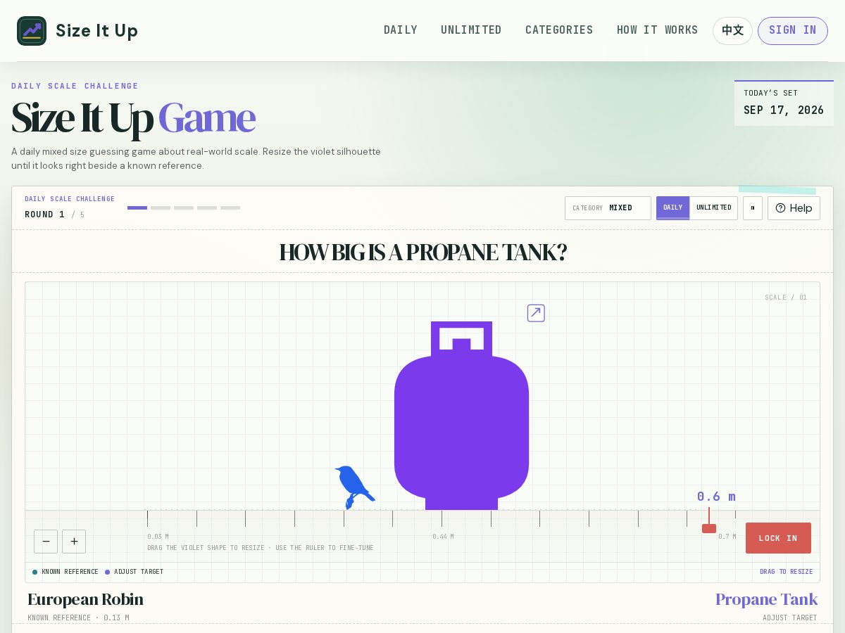Landing-page snapshot of sizeitup.fun