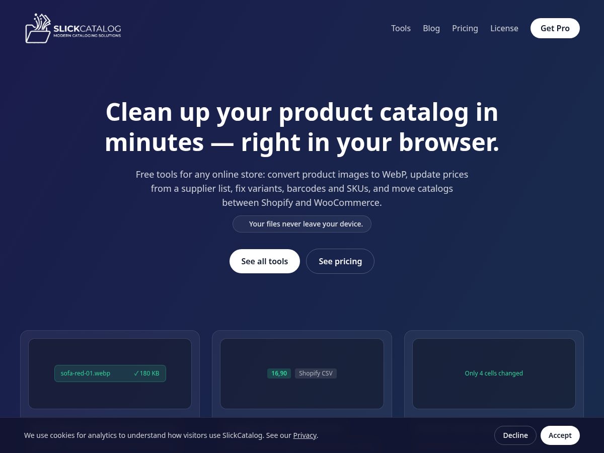 Landing-page snapshot of slickcatalog.com