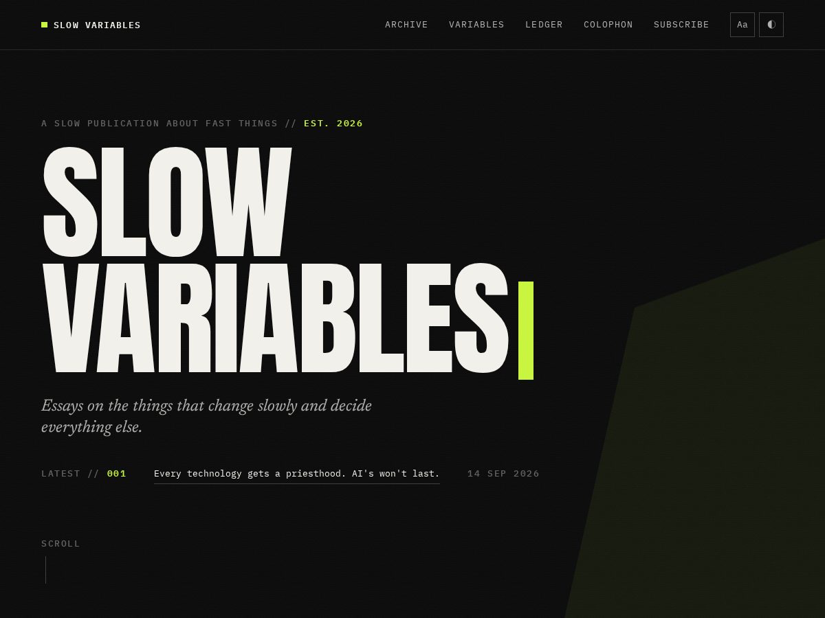 Landing-page snapshot of slowvariables.net