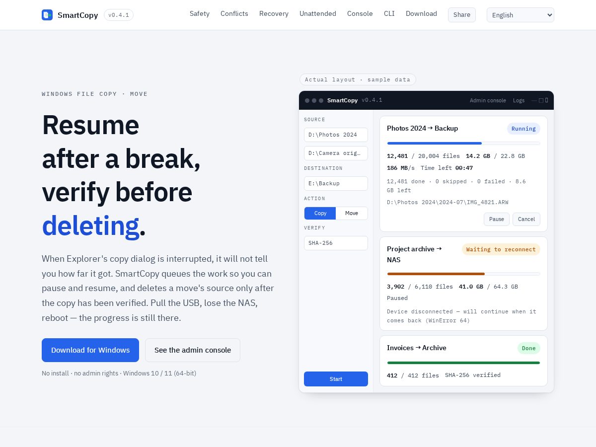 Landing-page snapshot of smartcopy.dev