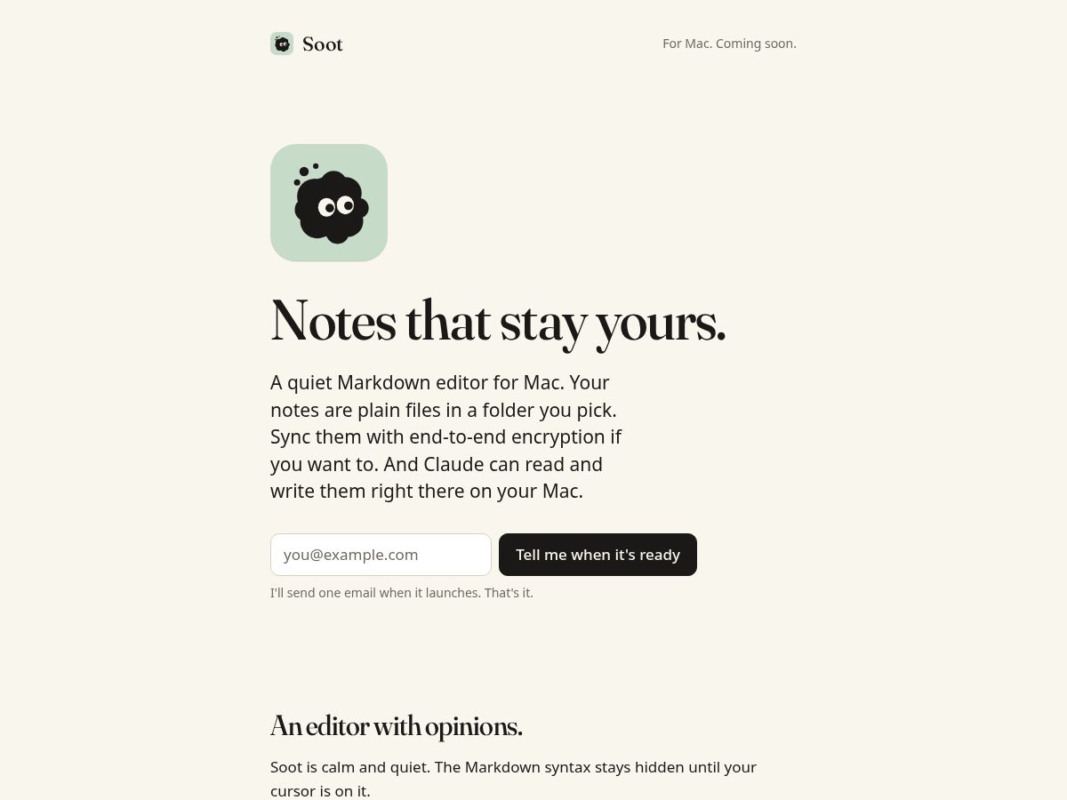 Landing-page snapshot of sootsync.com