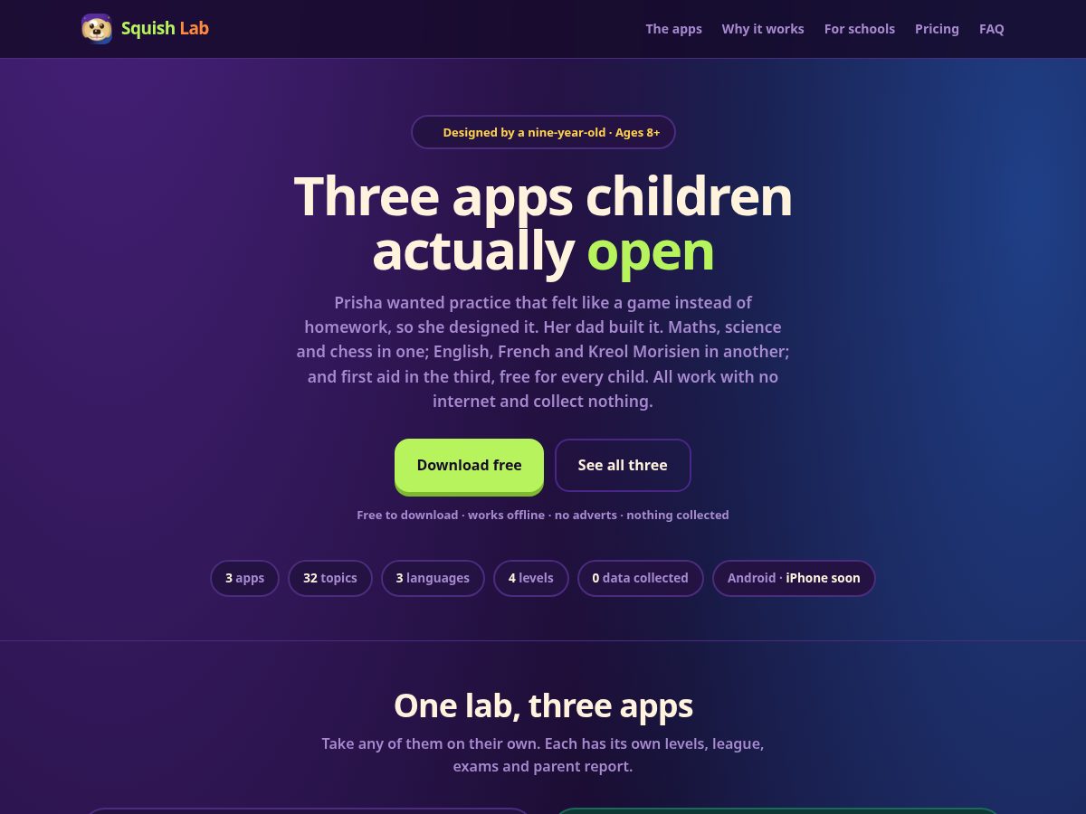 Landing-page snapshot of squishlab.app