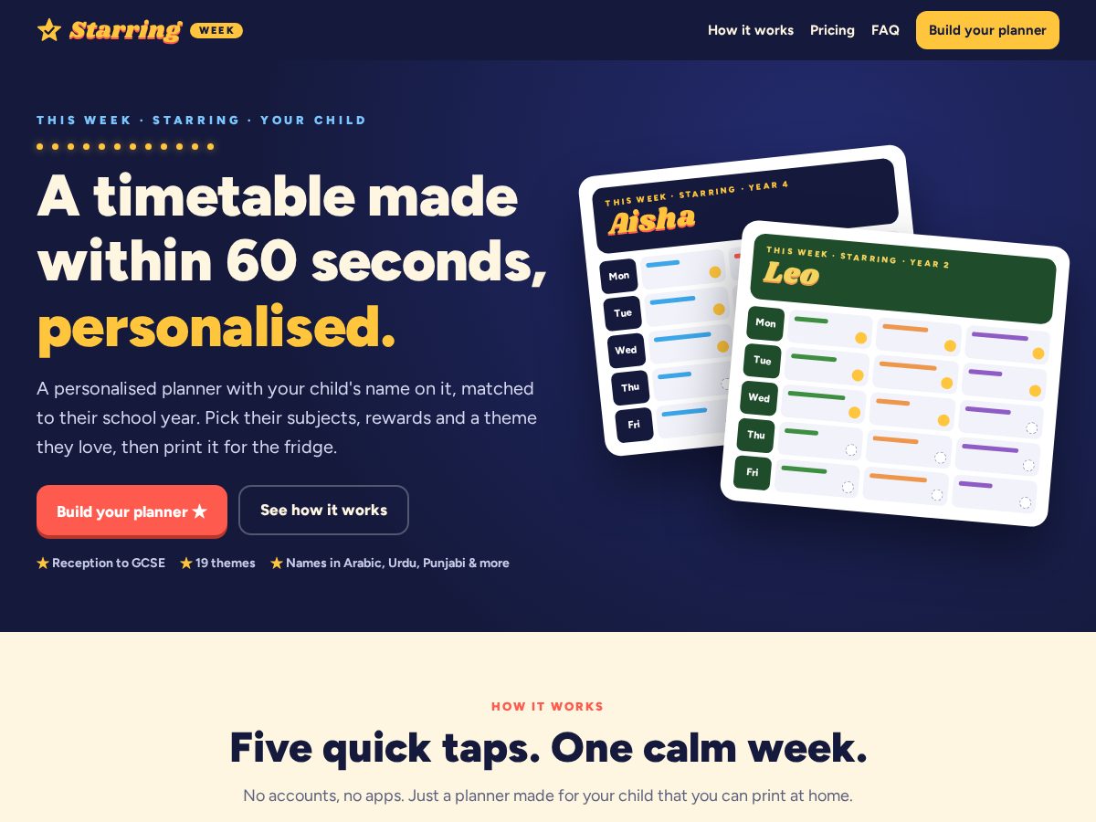 Landing-page snapshot of starringweek.com