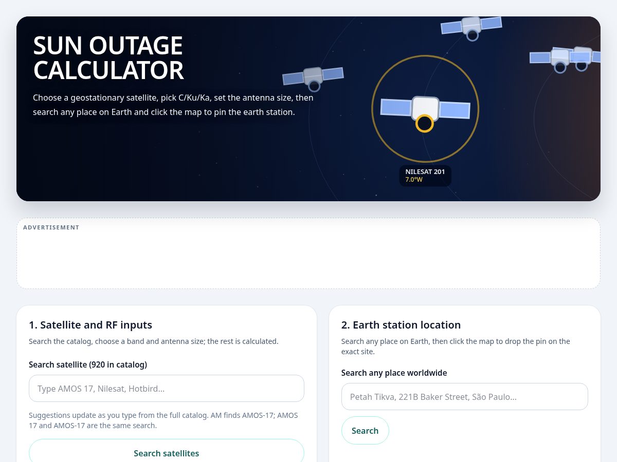 Landing-page snapshot of sunoutagecalculator.com