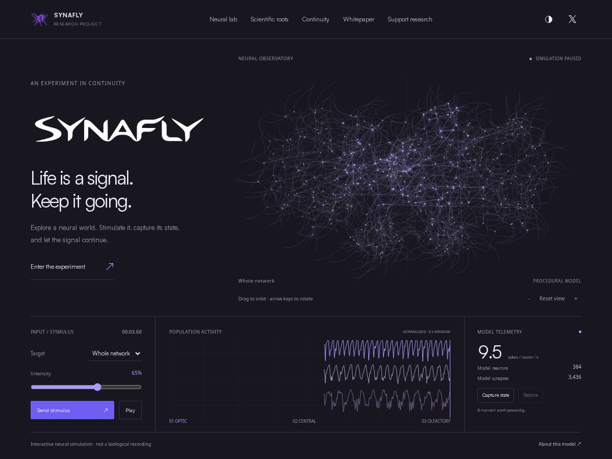 Landing-page snapshot of synafly.fun