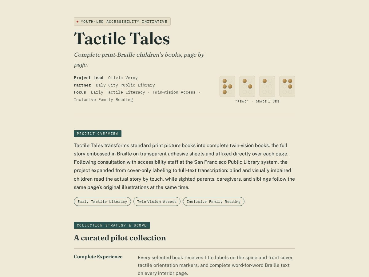 Landing-page snapshot of tactiletales.site