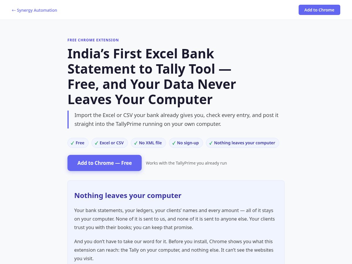 Landing-page snapshot of tallyextension.com