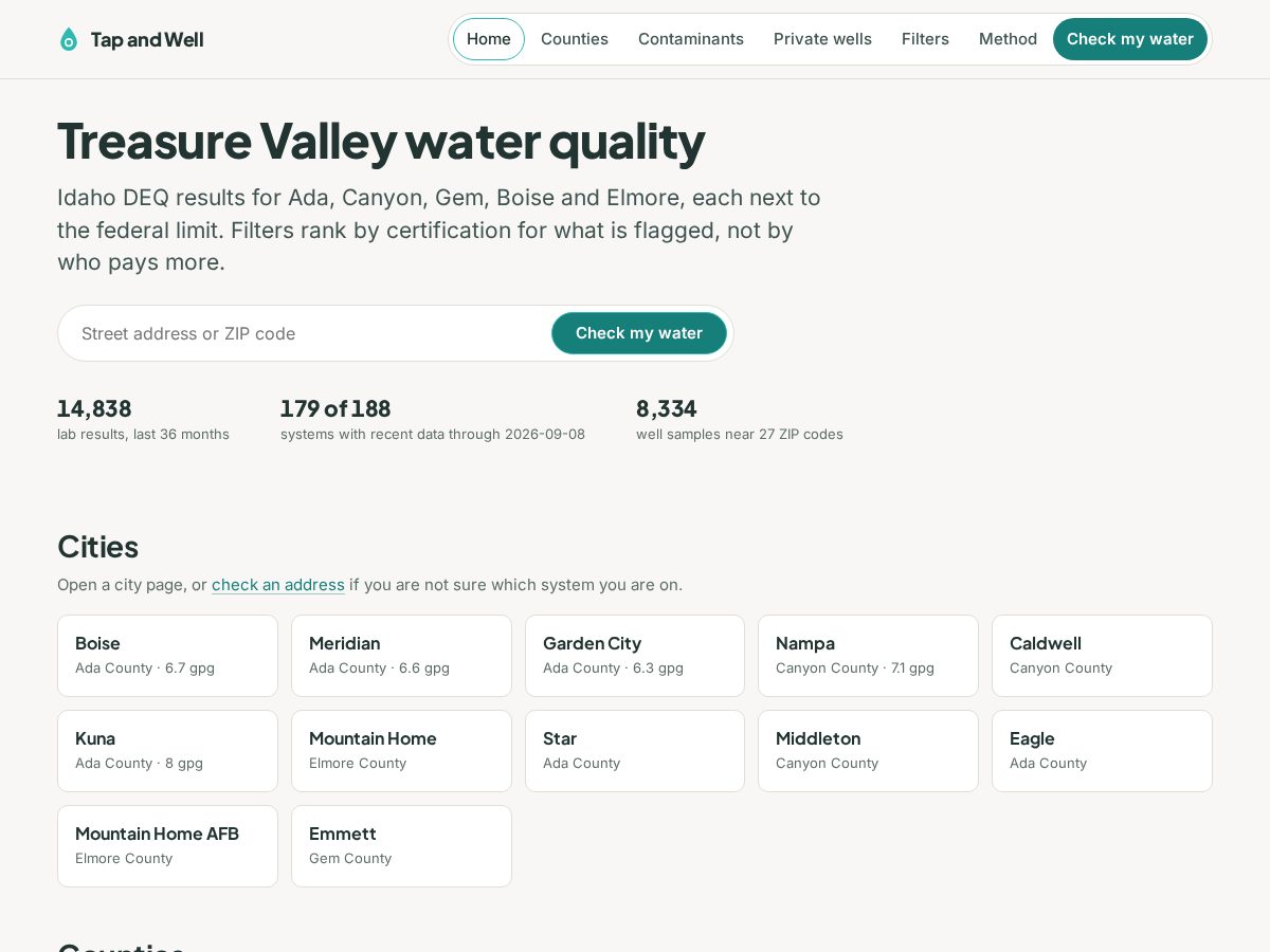 Landing-page snapshot of tapandwell.com