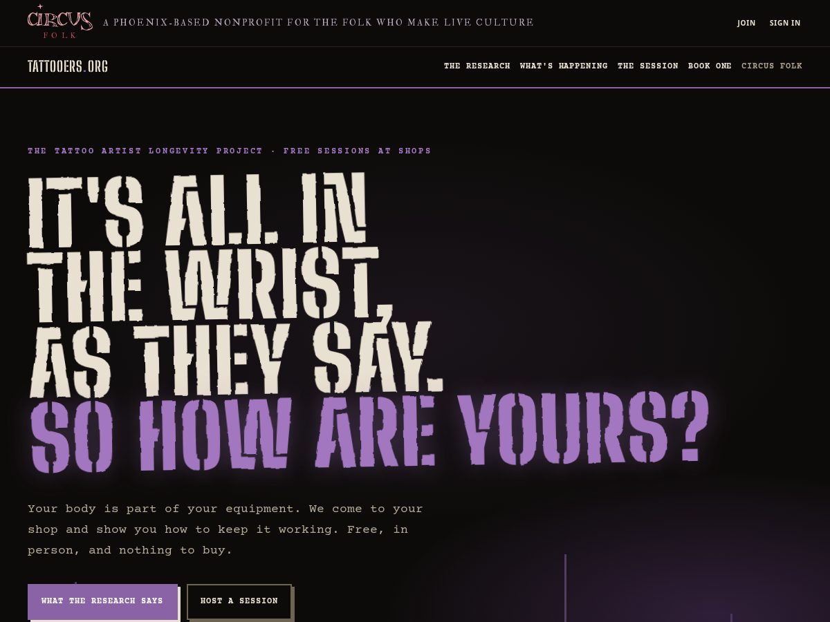 Landing-page snapshot of tattooers.org
